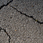 Cracked asphalt surface